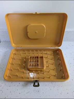 Vintage Mustard Yellow Sewing Thread Spool, Bobbin Organizer Box By Wilson USA
